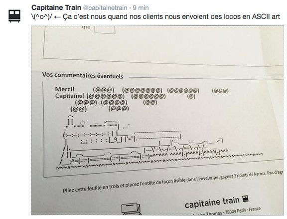 Un client de Capitaine Train a mis en forme un train à vapeur avec les caractères typographiques